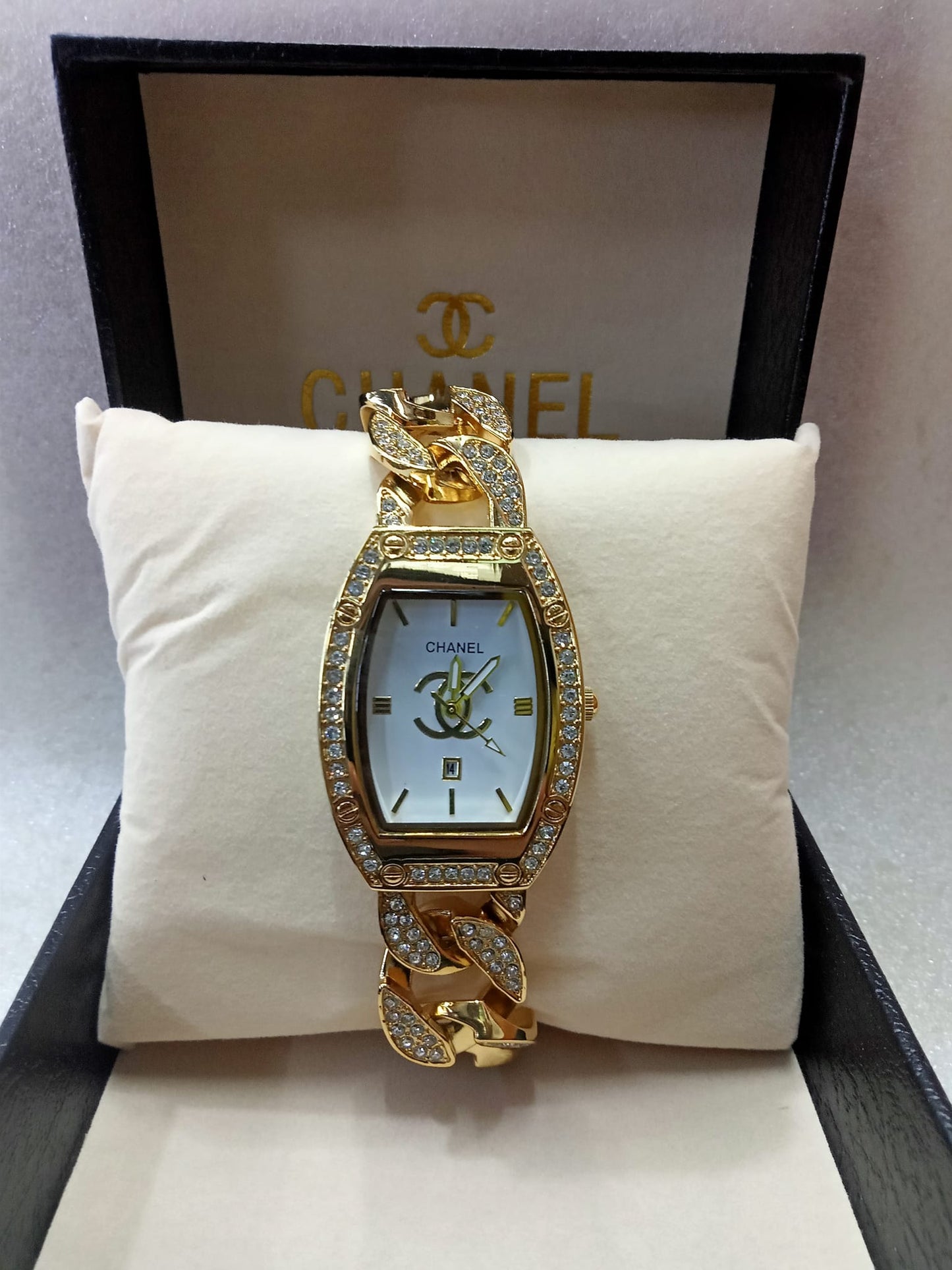Chanel Gold Chain Strap with Stone Watch for Women