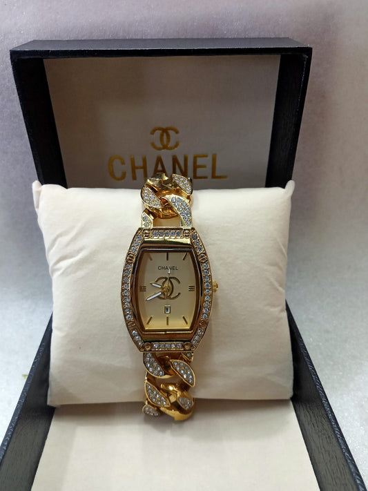 Chanel Gold Chain Strap with Stone Watch for Women