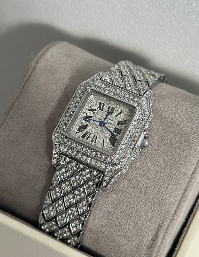 Cartier Iced-out Silver Watch