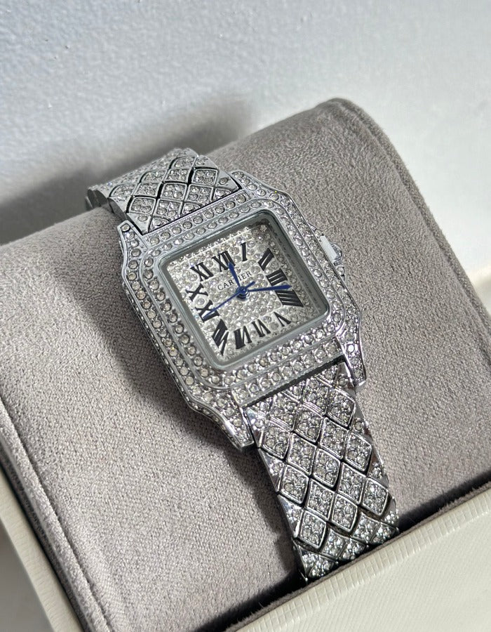 Cartier Iced-out Silver Watch