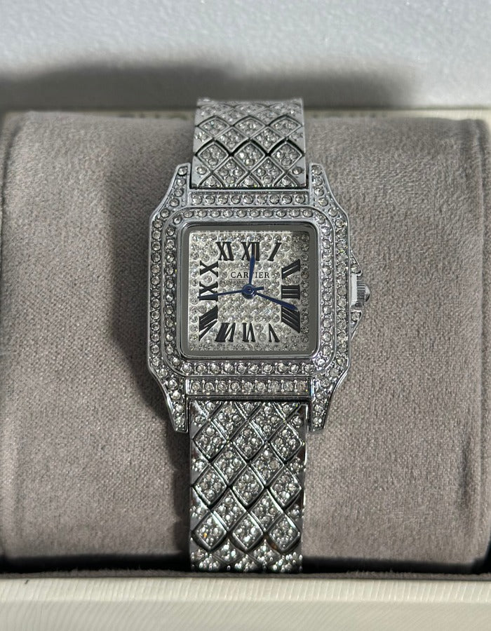 Cartier Iced-out Silver Watch