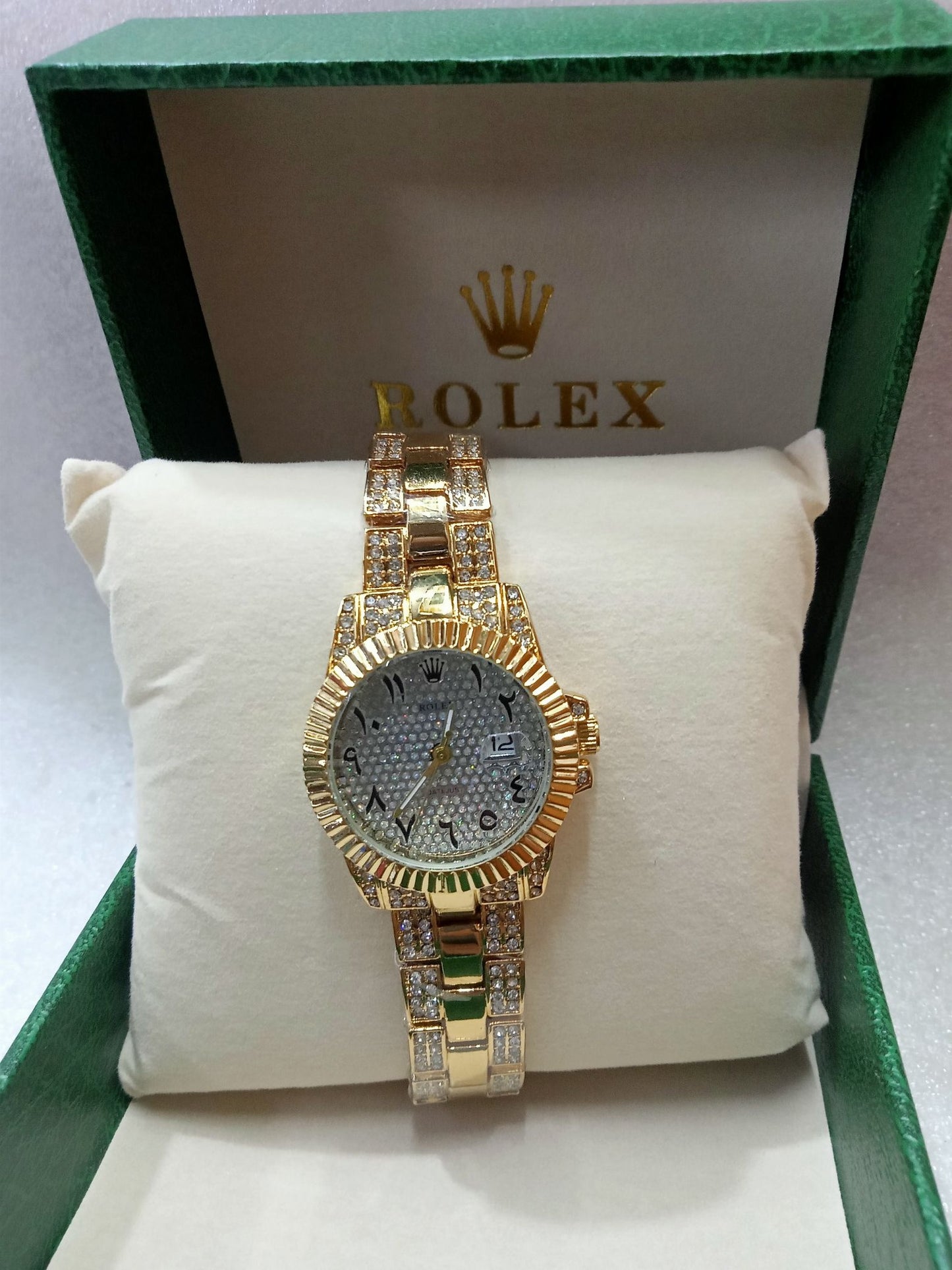 Gold Iced-out Watch for Women Small Face